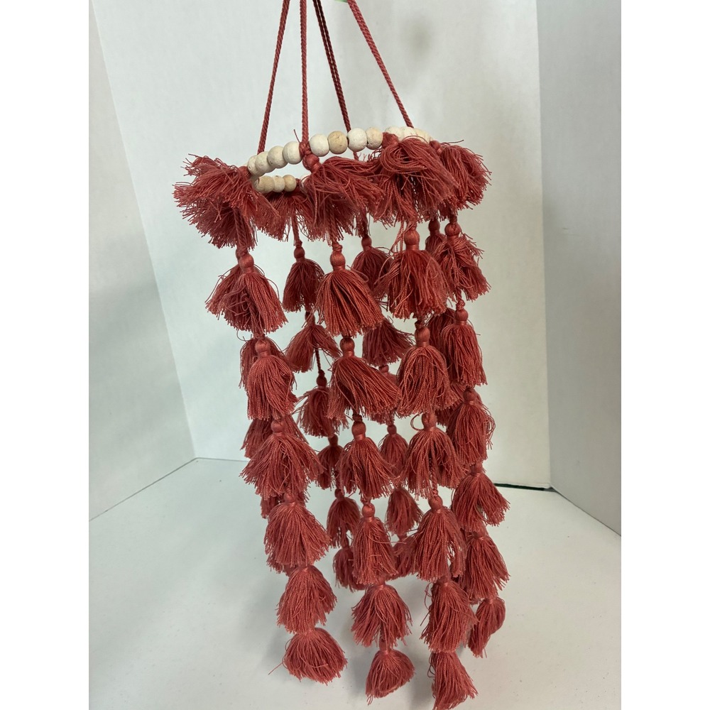 The Spring Shop Terracotta Tassel Mobile Wood Bead Hanging Decor 6x26 NEW